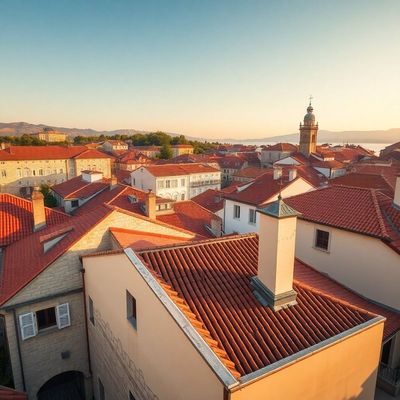 Pogled na strehe koprskega starega mestnega jedra v zlati uri
